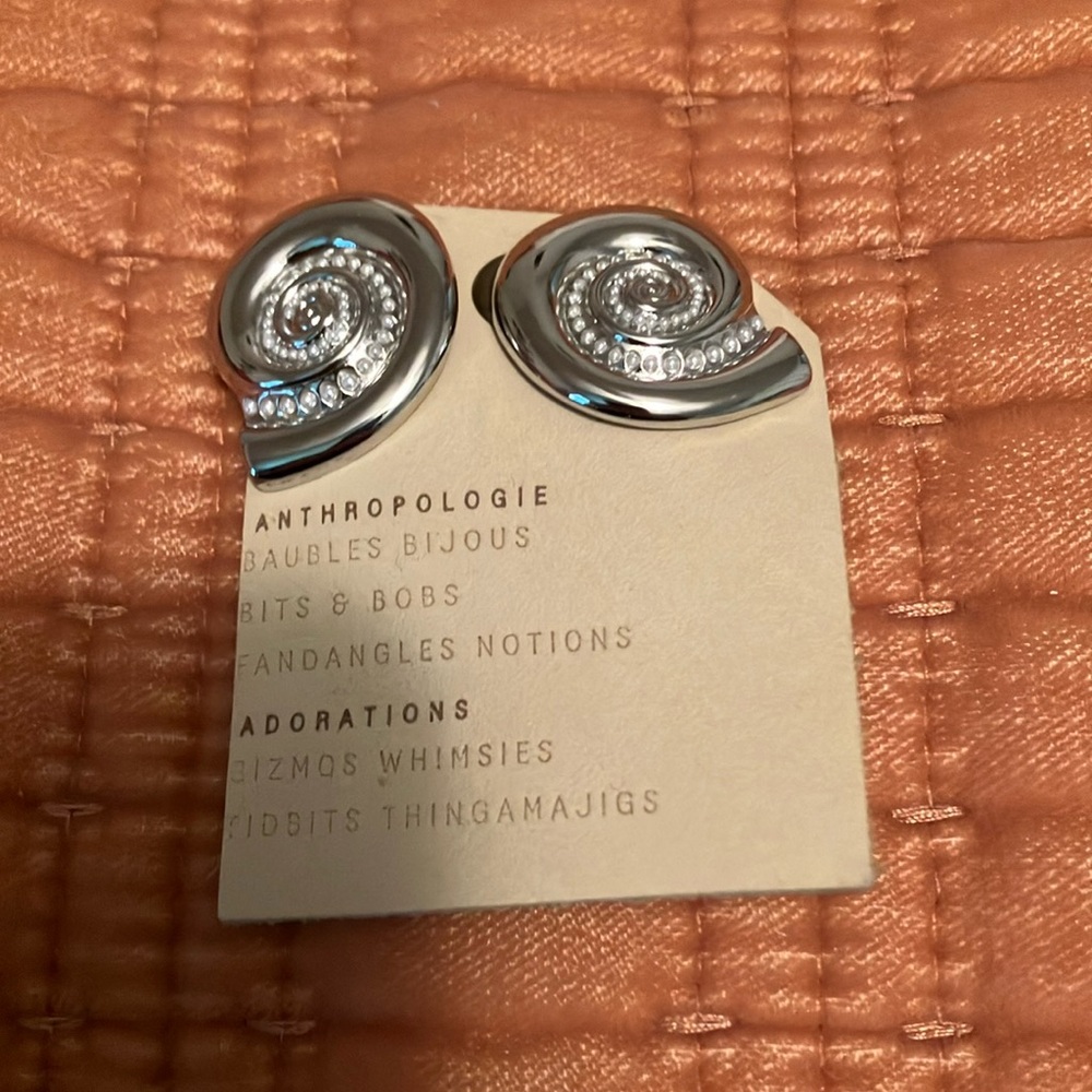 Anthropologie Silver Swirl Crystal pierced Earrings